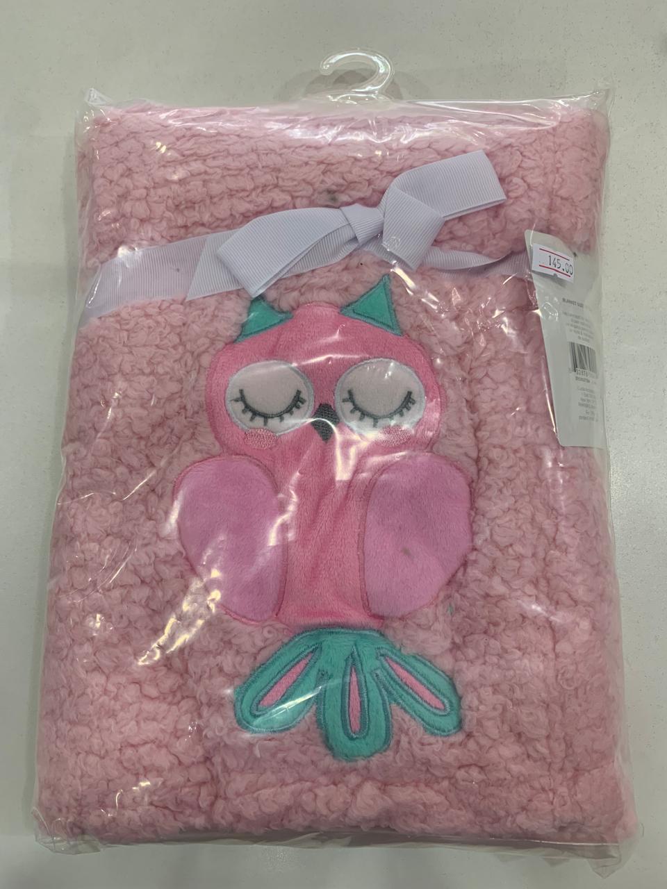 Buttons Stitches baby blanket with bird pink Babytime Ltd