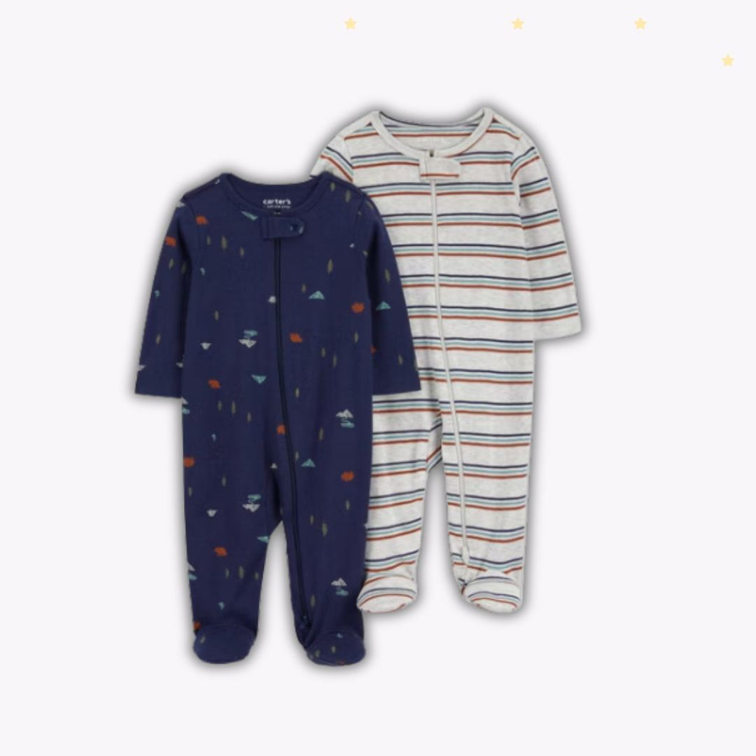 Carter's Just One You® Baby Boys' 2pk Forest Striped Sleep N' Play - Navy