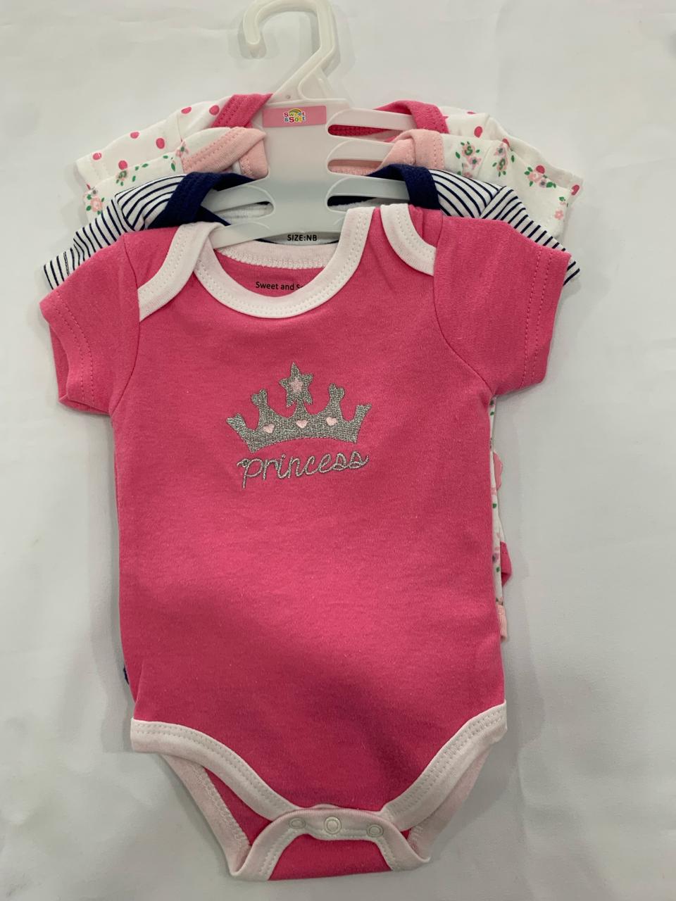 Sweet & Soft 4pk onesie pink princess