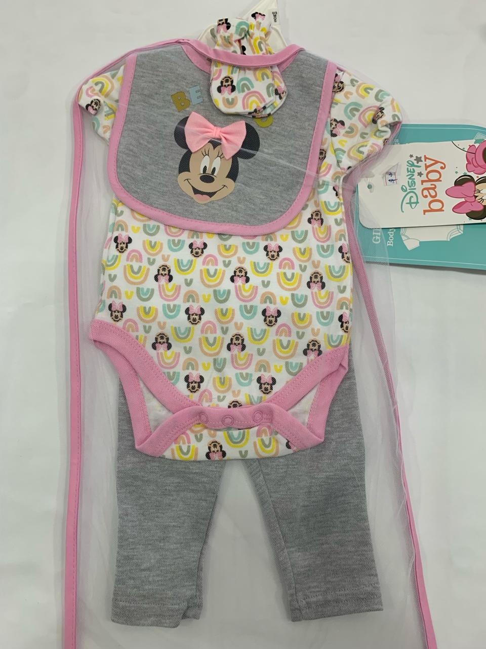 Disney minnie 5pc mitten, bib, onesie, pants & bag