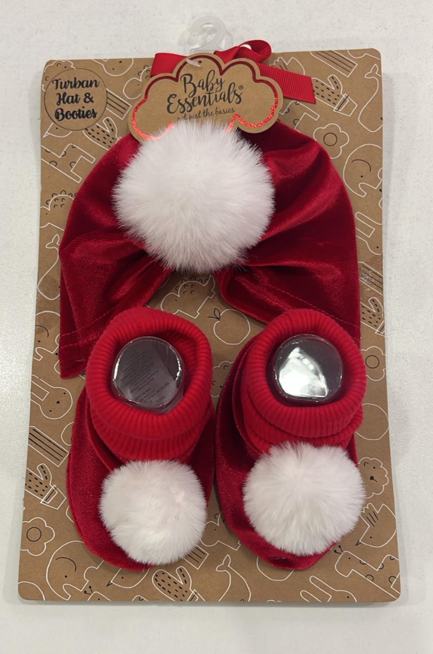 Baby Essentials Christmas Turban hat and booties