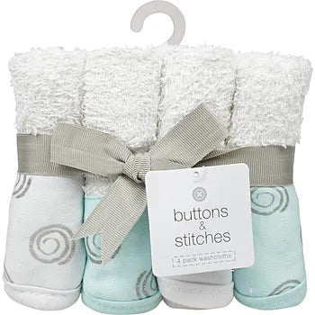 Buttons & Stitches 4pk Washcloths